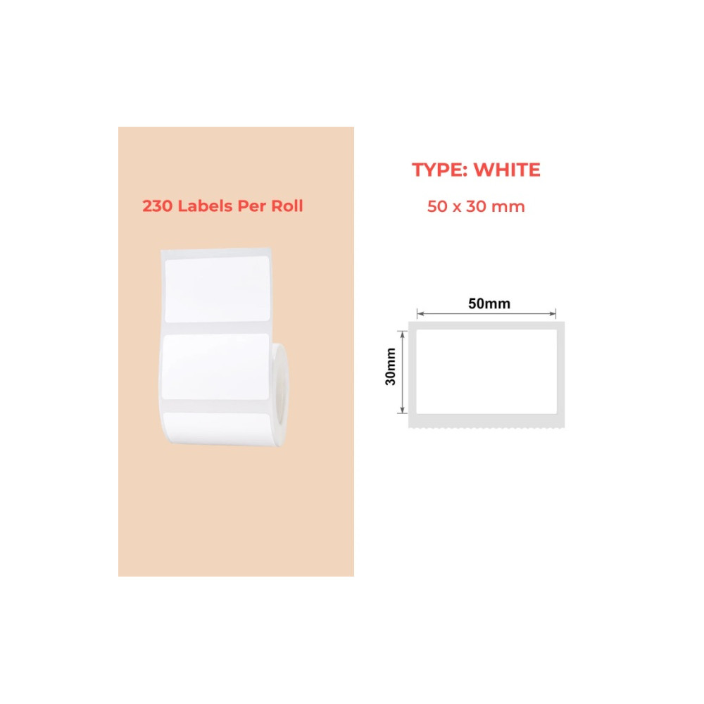 50*30 white Polypropylene (water proof, tear proof and oil proof) thermal labels 230/roll